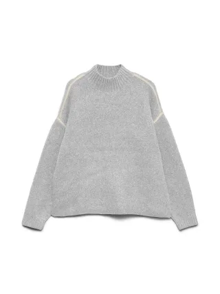 VERO MODA - VMBOOM LS HIGHNECK PIPING PULLOVER NOOS Light Grey Melange - Gr. - M