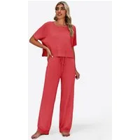 Imily Bela Hausanzug Damen 2-teilige Pullover-Sets (Set, 2 tlg., Strick-Crop-Tops mit Schlitz + High-Waist-Hosen) Volltonfarbe