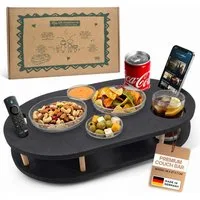 PEGSEN Servierplatte Couchbar Snackbox mit 4 Snackschalen Couch Tablett, Birkenholz, (Set, 5-tlg., 4x Glasschalen), Getränke & Snacks stehen stabil
