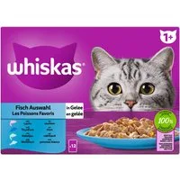 Whiskas WHISKAS® Portionsbeutel Multipack 1+ Fisch Auswahl in Gelee 12 x 85g, Nassfutter für: Katze