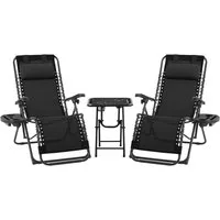 Yaheetech Gartenliege 3 Stk. Gartenmöbel-Set aus Zero-Gravity-Liegestuhl & Klapptisch, 2 × Gartenliege, 1 × Klapptisch, Relaxliege Klappbar & Tragbar mit Auflage & Becherhalter & Kopfkissen