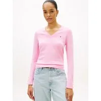 Tommy Hilfiger Strickpullover STITCH V-NECK mit Knopfdetail am Ärmel, Regular Fit