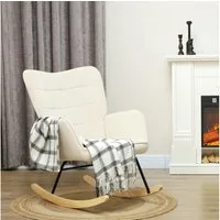 HOMCOM Schaukelstuhl Sessel mit Samtoptik, Armlehne, Holzkufen (Schaukelsessel, 1 St), für Wohnzimmer, Schlafzimmer, Beige