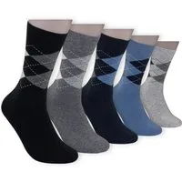 Die Sockenbude Freizeitsocken JACQUARD (Bund, 5-Paar, schwarz grau blau) Komfortbund