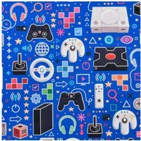 Star Geschenkpapier, Geschenkpapier mit Gaming Motiv 70cm x 2m Rolle Dunkelblau