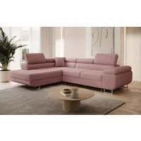 thematys Ecksofa ASTON mit Schlaffunktion & Bettkasten – Cordstoff TILIA, - mit 3 verstellbaren Kopfstützen, – L-Form 273×203 cm – Schlafsofa mit Auszug