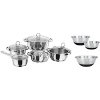 KING Topf-Set New Silver Line, Edelstahl (Set, 13-tlg., je 1 Kochtopf 16/18/20/24 cm, 1 Stieltopf 16 cm, 3 Edelstahlschüsseln), Induktion