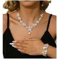 Zaewry Schmuckset Dreiteiliges Schmuckset mit Strasssteinen (2-tlg), Halskette und Armband, geeignet für Hochzeit, Ball und Party