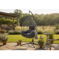 Home Collective Hängesessel Hängestuhl mit Gestell höhenverstellbar ideal für Garten und Balkon, inkl. extra dicke Sitzpolster Schaukelsessel Indoor & Outdoor