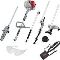 ikra GmbH Garten-Multifunktionsgerät IBKH 33-1, Benzin, mit Schutzbrille, 4in1: Rasentrimmer, Freischneider, Teleskop-Heckenschere & Entaster