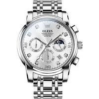 OLEVS Quarzuhr Herrenuhr Olevs Silber/Silber Chronograph Sportlich Edelstahl 2889