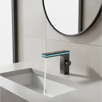 LuxaSteel Waschbeckenbrause Wasserhahn, Badarmatur, LED Wasserhahn (Komplettset, Komplettset) integriertes Wasserkraftwerk, weicher Wasserstrahl, Temperaturanzeige