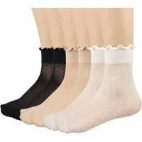 FOUORTUNATE-BEE Freizeitsocken Damen Socken transparent mit Punkten Spitze dünn Sommer 12 Paar Set Feine Damen Socken Set Büro Freizeit Alltag leicht modisch bequem