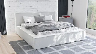 Polsterbett Doppelbett ALDANA 140x200cm Komplettset in Stoff Freya Weiß