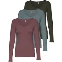 ONLY Langarmshirt Live Love NEW Longsleeve (3-tlg., 3er Pack) Figur betont, elastische Baumwollqualität