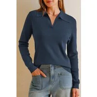 Arach&Cloz Poloshirt Damen Poloshirts Langarmshir Strickpullover Longpullover V-Shirt aus Wollmischung Herbstpullover Business CasualOutfits
