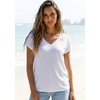 Beachtime by Lascana V-Shirt mit fixiertem Ärmelumschlag aus luftiger Viskose-Qualität