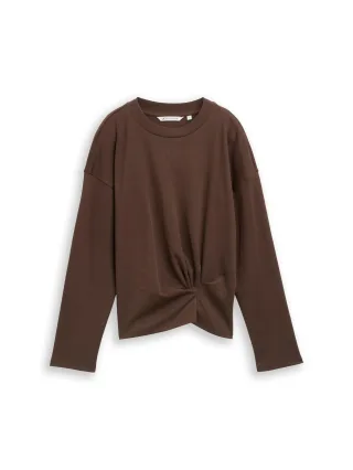 Denim Tom Tailor - Loose Fit Langarmshirt mit Knotendetail cool dark brown - Gr. - M