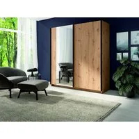 Raumhirsch Furniture Kleiderschrank Garderobenschrank, Schwebetürenschrank, Schrank mit Spiegel (Maße: 150,6 x 62 x 198,5 cm, mehrere Farbvarianten) Schiebetüren, Kleiderstange, Einlegeböden