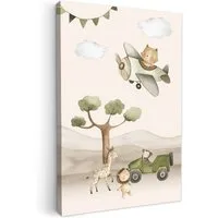 OneMillionCanvasses® Leinwandbild Wilde Tiere - Safari - Aquarell - Flugzeug, Fotodruck (1 St), Kinderzimmer Deko, Mädchen und Jungen Bilder 20x30 cm