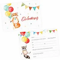 nikima Einladungskarten 10 Einladungskarten Fuchs mit Luftballons für Kindergeburtstag