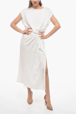 Einfarbiges Maxikleid aus Twill in Weiß