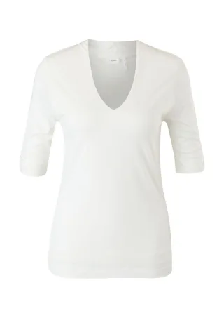 s.Oliver BLACK LABEL - T-Shirt mit V-Ausschnitt beige - Gr. - 44