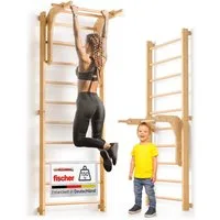 gurkler Sprossenwand für Erwachsene und Kinder, (Kletterwand und Sprossenwand Kinderzimmer), inkl. Klimmzugstange & Dip-Station