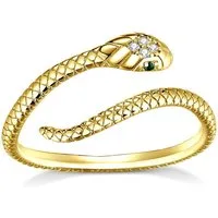 Runde Perlé Silberring Verstellbarer Ring "Schlange mit grünen Augen", 925er Silber, 18K Gold, Roségold (inkl. Geschenkverpackung)