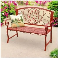 DanDiBo Gartenbank Wetterfest Rossa 2 Sitzer Metall Rot 110 cm Sitzbank Eisen Bank, Antik Parkbank