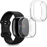 kwmobile Smartwatch-Hülle 2x Silikon Hülle für Fitbit Versa 4 / Sense 2, Schutzhülle Fullbody Display Cover Set aus Silikon