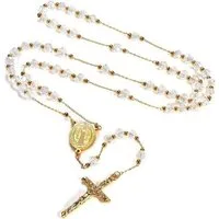 LuxusKollektion Kreuzkette Damen Rosenkranz Halskette mit Heiliger Benedikt Anhänger und