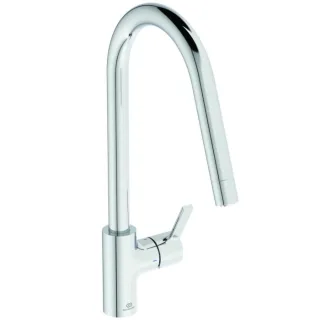 Ideal Standard Gusto Küchenarmatur BD415AA chrom, mit hohem Rohrauslauf und herausziehbarer Handbrause, Niederdruck