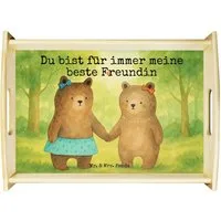 Mr. & Mrs. Panda Tablett Bär Freundin Design, Serviertablett, Weiß, betttablett, Teddy, tablet, Echtholz lasiert, (Packung), Tablett betttablett holz Geschenk