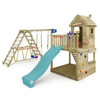 Spielturm Smart Lobby mit Schaukel - Rutsche - Kletteranbau - Sandkasten - Massivholz Garten Spielhaus für Kinder - Wetterfest - Premium Wickey