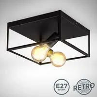 B.K.Licht Deckenleuchte Deckenlampe E27 Retro Schwarz Industrial - BKL1428, ohne Leuchtmittel, 60W 2-flammig Käfig-Deckenleuchte Vintage Schlafzimmer Wohnzimmer