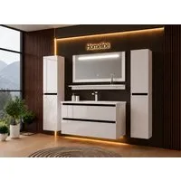 Homeline Badmöbel-Set Badmöbel Set hochschränke Danny Spiegel Keramik Becken Hochglanz, (Komplettes Badmöbel Set, 6-St., Badmöbel Set Schwarz Hochglanz 6 Teilig Badezimmermöbel), Hochglanz Optik Mit 2 Schubladen