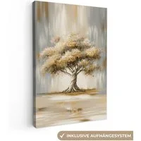 OneMillionCanvasses® Leinwandbild Baum - Blätter - Abstrakt - Weiß, Fotodruck (1 St), Leinwand Canvas Wandbild, Wanddekoration 20x30 cm