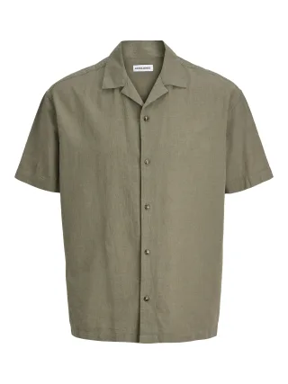 JACK&JONES - JJESUMMER LINEN BLEND RESORT SHIRT SS SN Dusty Olive - Gr. - M