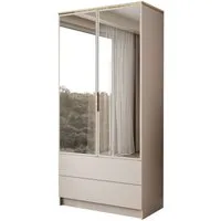 Lookway Kleiderschrank AURORA KASCHMIR 2D2S mit Spiegel Drehtürenschrank mit Schubladen (Kleiderschrank mit stilvoller Umrandung in Goldoptik) 100x213x57 cm