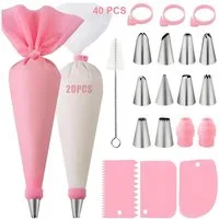 HS.SUPPLY Tortenwerkzeug Spritzbeutel Set 40-tlg. aus Silikon mit Edelstahl-Tüllen & Zubehör, Komplette Ausstattung für kreative Torten-, Cupcake- & Plätzchendeko