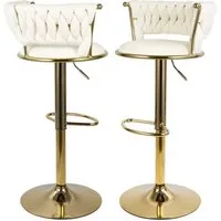 HawthyHome Barhocker Barstuhl mit Rückenlehne und Fußstütze höhenverstellbar drehbar (2 St), mit goldener Metallbasis, Beige