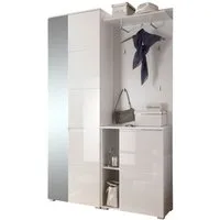 moebel-dich-auf Kompaktgarderobe SLICE (Garderobenschrank + Paneel + Schuhschrank, weiß / MDF weiß Hochglanz) 120 cm breit