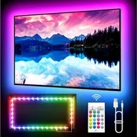 MUPOO LED Lichtleiste RGB LED-Streifen USB TV-Hintergrundbeleuchtung, LED-Stripe Nachtlicht, 5M--Fernbedienung, Musik-Sync,Gaming-Dekor Atmosphäre,LED Nachtlicht