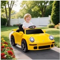 AIYAPLAY Elektro-Kinderauto 12V Kinder-Elektroauto mit Fernbedienung, LED-Lichter, Belastbarkeit 25 kg, (1-tlg), sanfter Start, MP3-Player, Hupe, Energieanzeige, Gelb