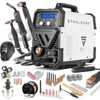 STAHLWERK Inverterschweißgerät Kombi-Schweißgerät CTM-416 Puls Pro Vollausstattung, 20 - 160 A, Packung}, 24-tlg., Vollausstattung, 6-in-1 Schutzgas-Schweißgerät, Inverter mit 160 A