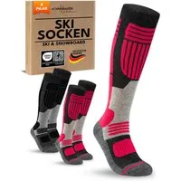 sockenkauf24 Skisocken Merino Damen 2 Paar Ski Kniestrümpfe Merinowolle (6-Paar) atmungsaktive Skisocken mit verstärkten Belastungszonen