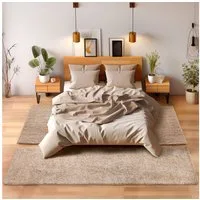 SIMPEX24 Hochflor-Bettumrandung Unicolor - Einfarbig, Höhe 30 mm, (Bett-Set, 3-tlg., Bettvorlage), Schlafzimmer Teppich Bettumrandung Läufer Set 3 teilig