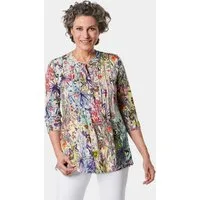 GOLDNER Print-Shirt Printshirt mit floralem Muster Viskosebluse mit Biesen, Rundhals mit V-Ausschnitt und Langarm