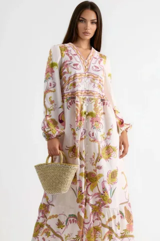 Gürteltop Maxi-Kleid mit V-Ausschnitt